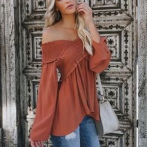 VICI Off the shoulder smocked top NWOT